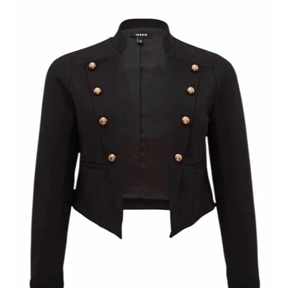 Torrid Military Ponte Cropped Blazer Womens Size 1 Black Gold Button Jacket  1X - Picture 2 of 13